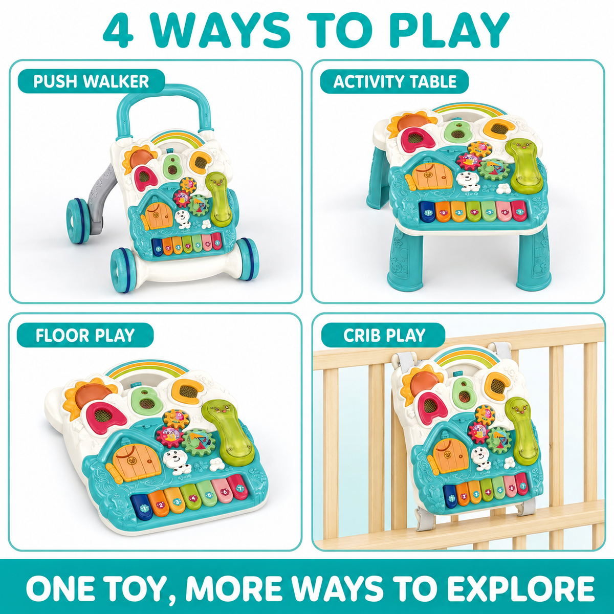 4-in-1 Musical Baby Walker & Learning Table- Blue, 6M+