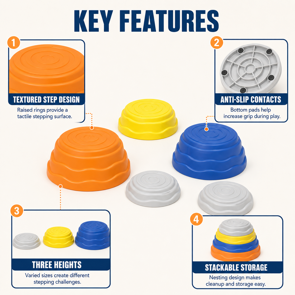 Kids Stepping Stones, 5-Piece Stackable Balance Set, Ages 3+