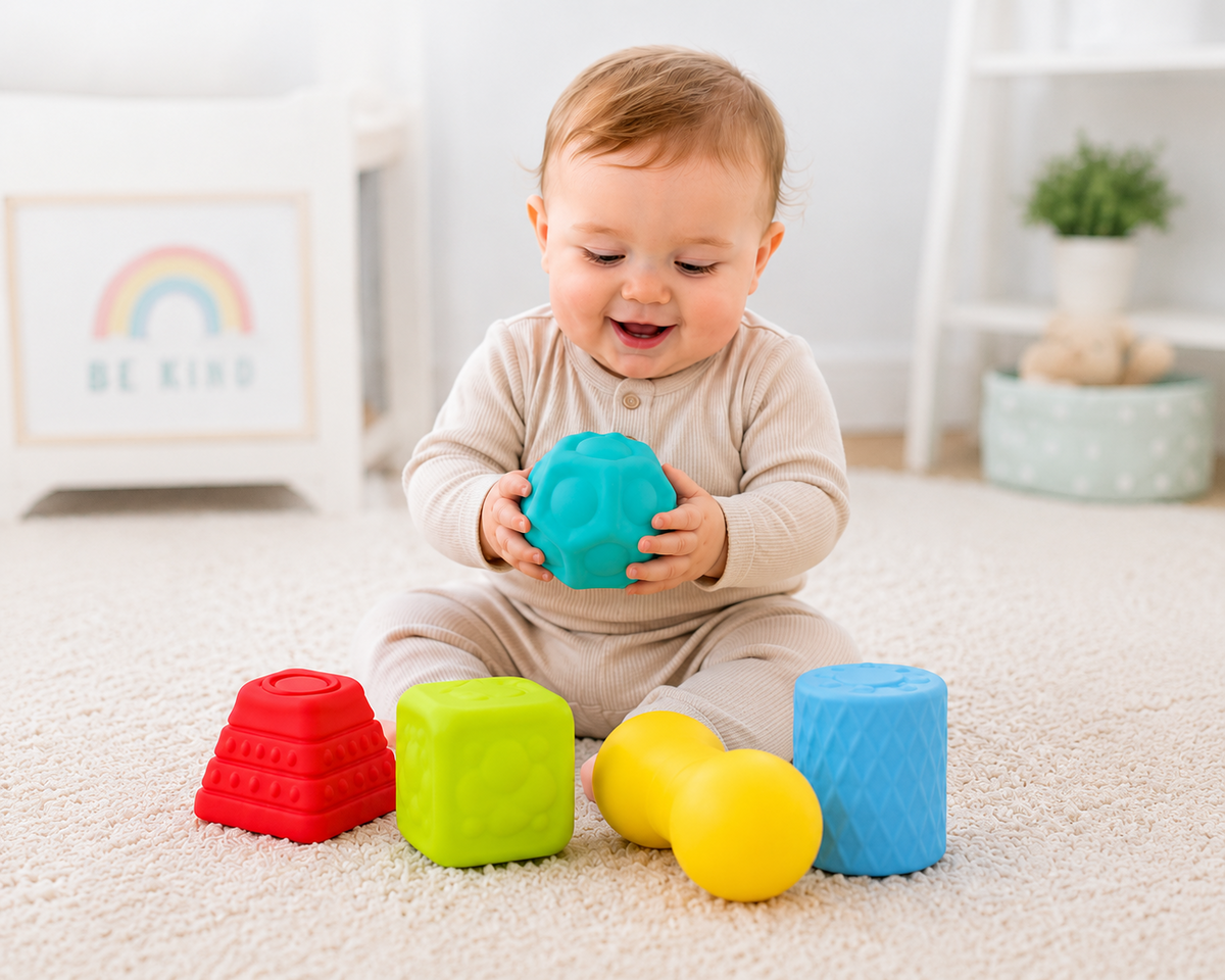 Soft Sensory Blocks for Babies, 5-Piece Textured Stacking Toy, Ages 0+