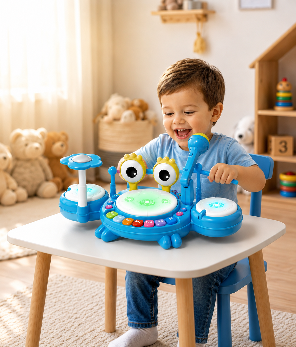 3-in-1 Crab Jazz Drum Musical Toy with Microphone for Toddlers 18M+