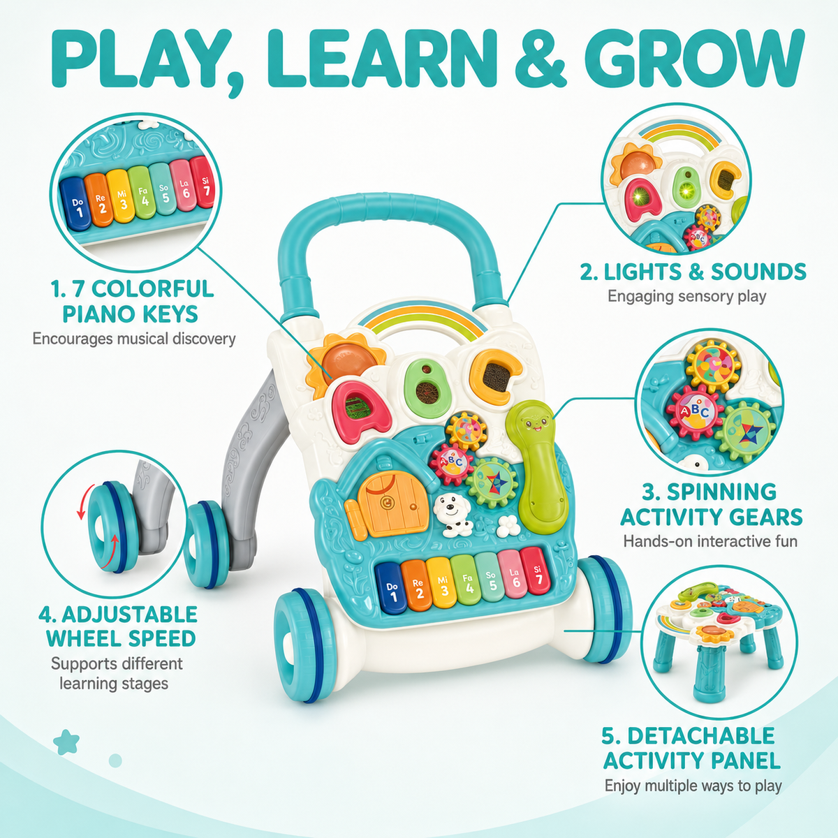 4-in-1 Musical Baby Walker & Learning Table- Blue, 6M+