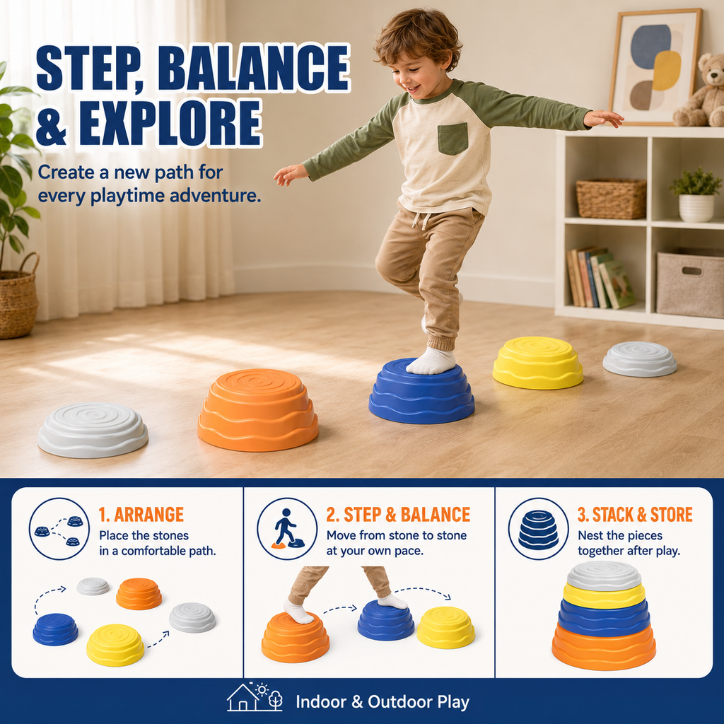 Kids Stepping Stones, 5-Piece Stackable Balance Set, Ages 3+