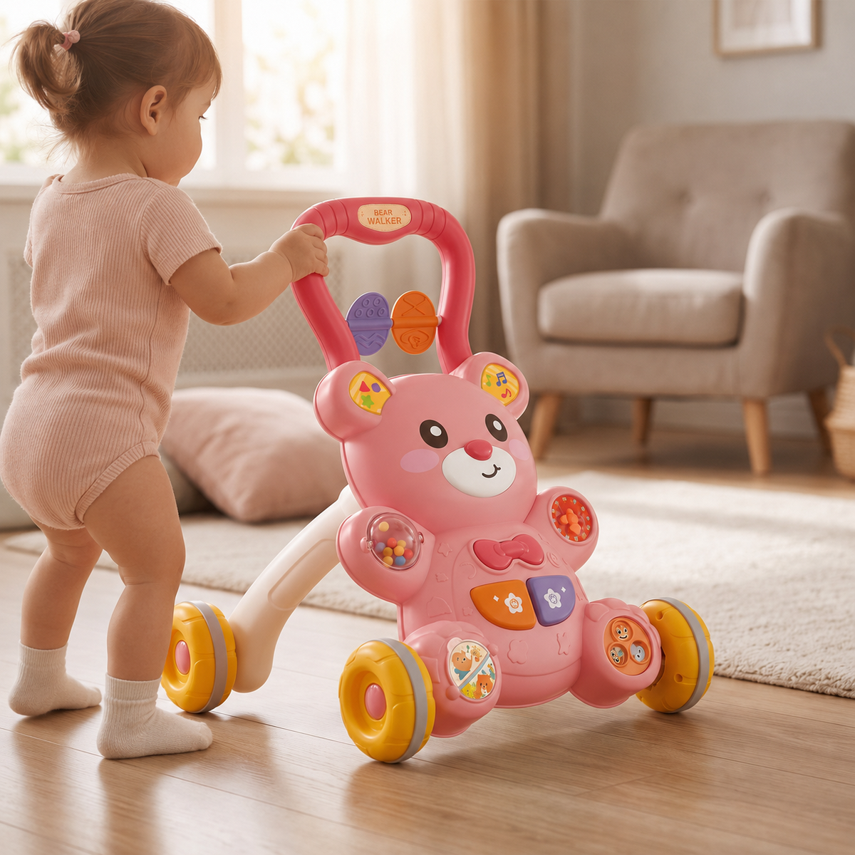 2-in-1 Bear Baby Walker & Activity Table with Lights & Sounds 0M+