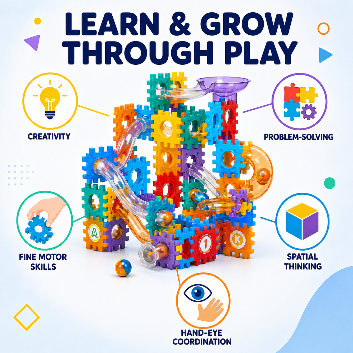 Kids Interlocking Blocks & Marble Run Set, 110 Pieces, Ages 3+