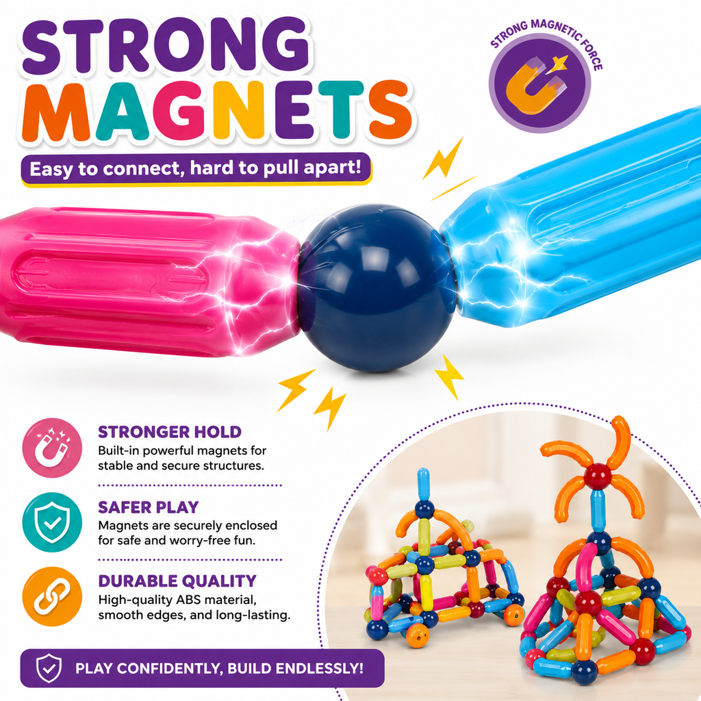 Magnetic Sticks Building Set for Kids, 84-Piece STEM Toy, Ages 3+