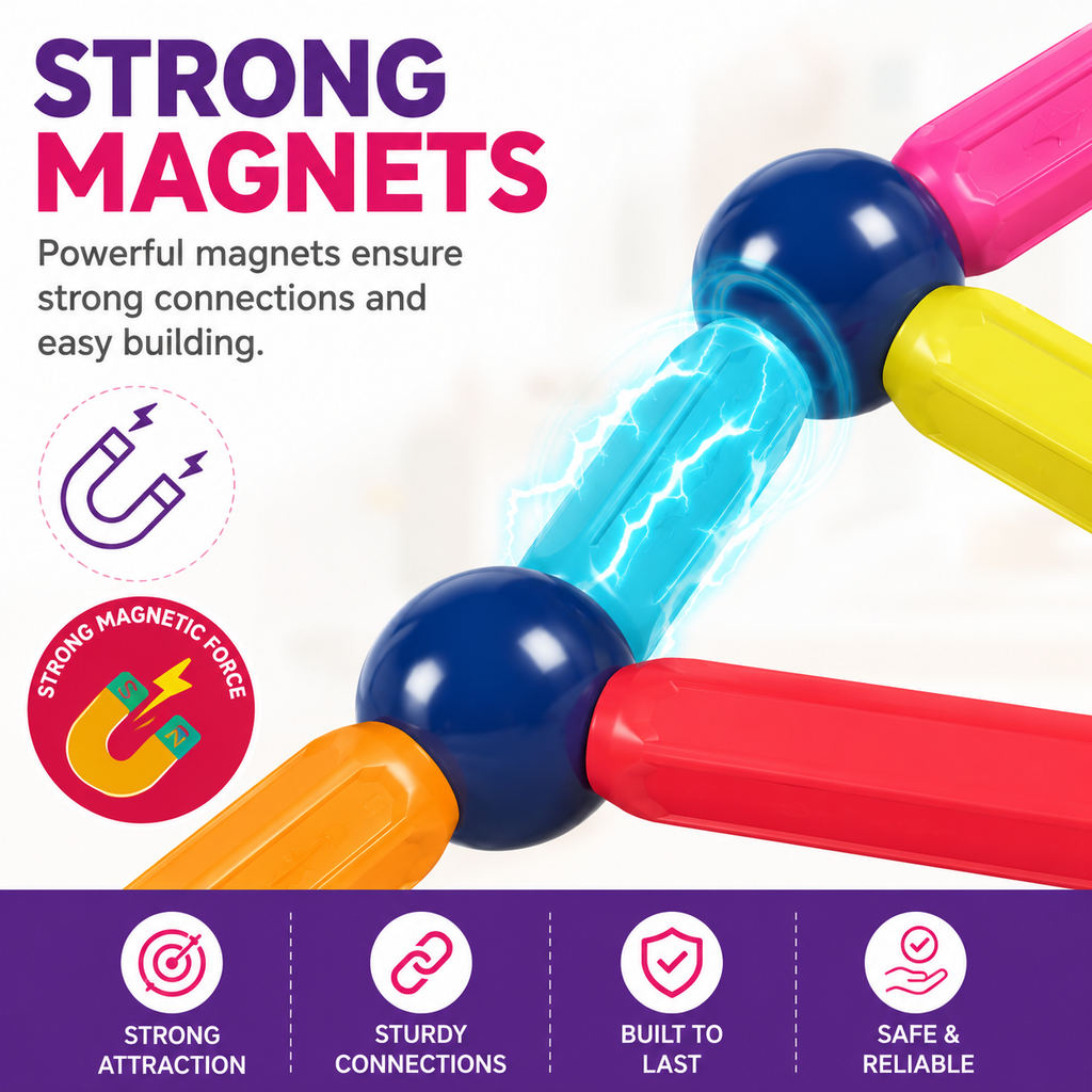 Magnetic Sticks Building Set for Kids, 106-Piece STEM Toy, Ages 3+