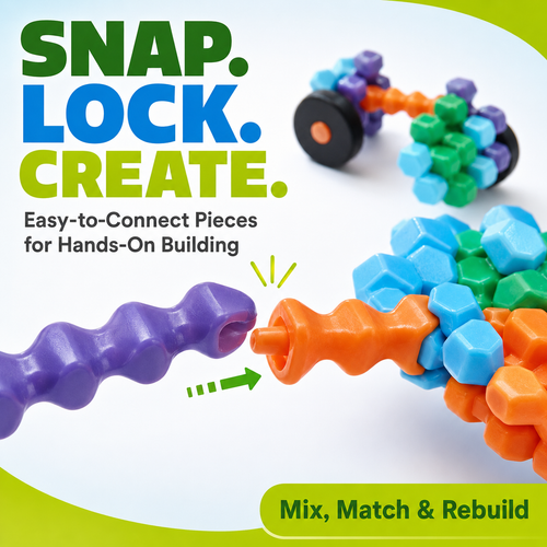 119-Piece Snap-Together Building Sticks Set with Wheels, Ages 4+