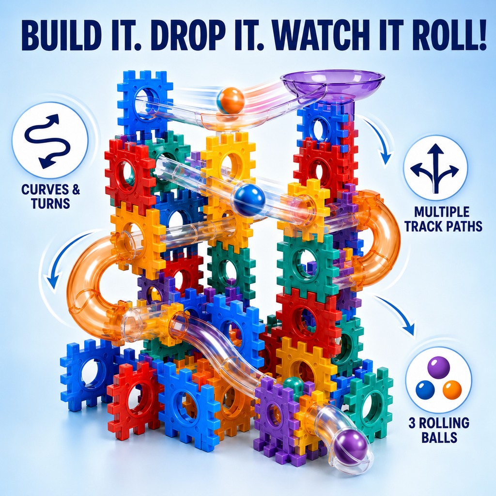 Kids Interlocking Blocks & Marble Run Set, 110 Pieces, Ages 3+