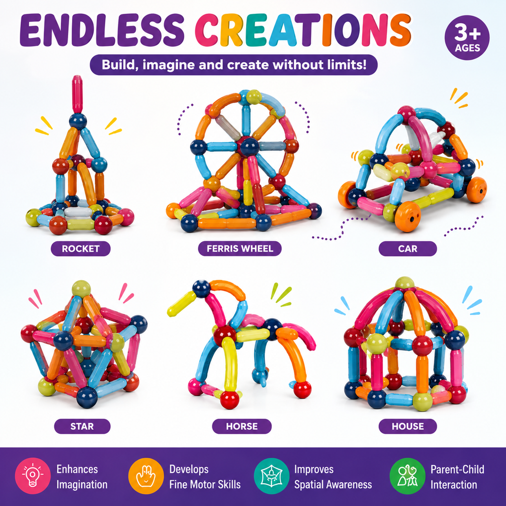 Magnetic Sticks Building Set for Kids, 84-Piece STEM Toy, Ages 3+