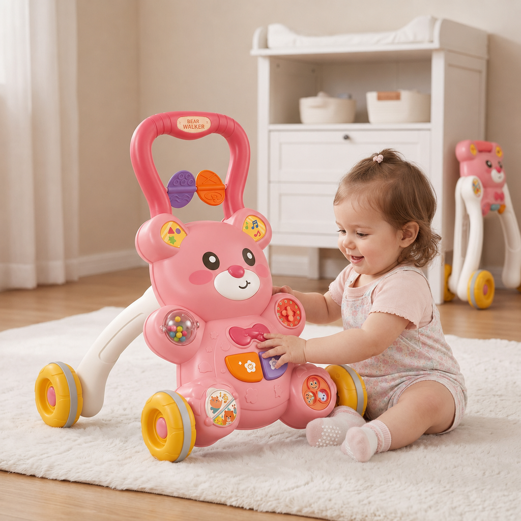 2-in-1 Bear Baby Walker & Activity Table with Lights & Sounds 0M+