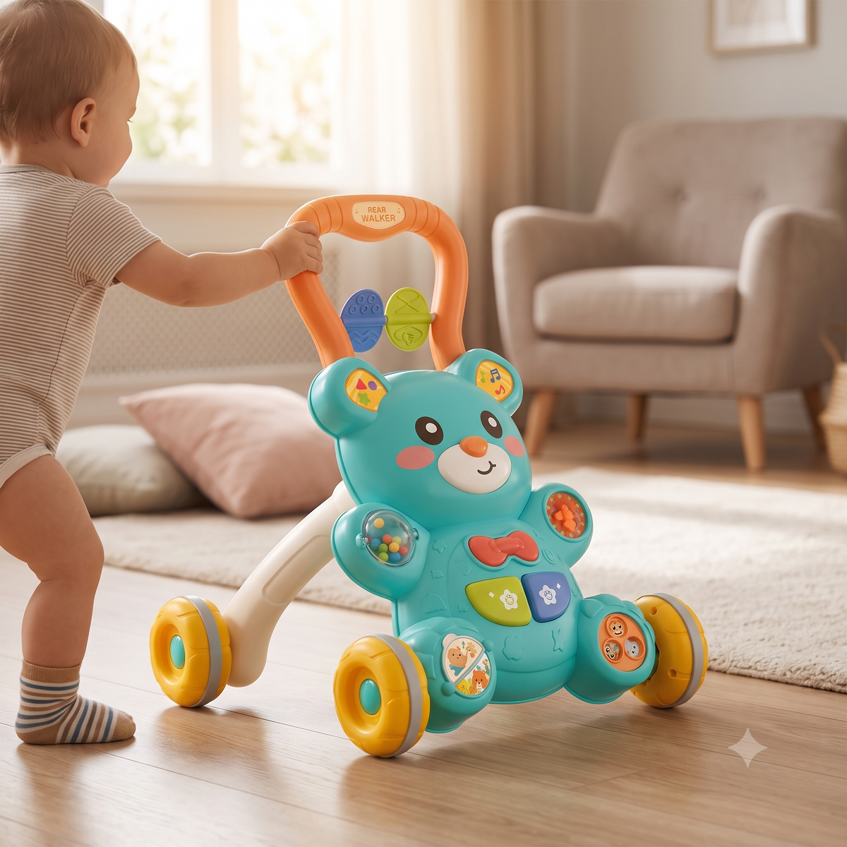 2-in-1 Bear Baby Walker & Activity Table with Lights & Sounds 0M+