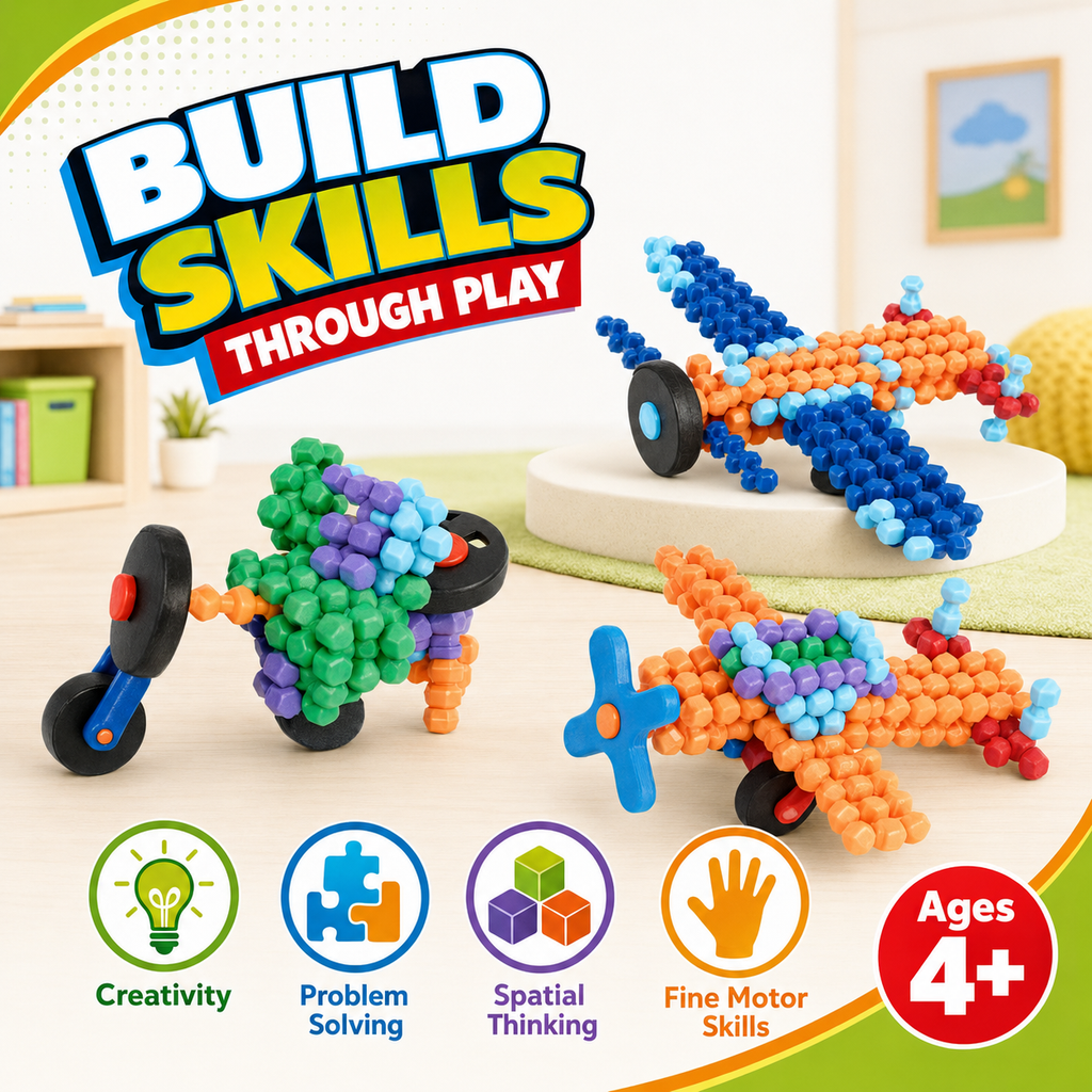 119-Piece Snap-Together Building Sticks Set with Wheels, Ages 4+