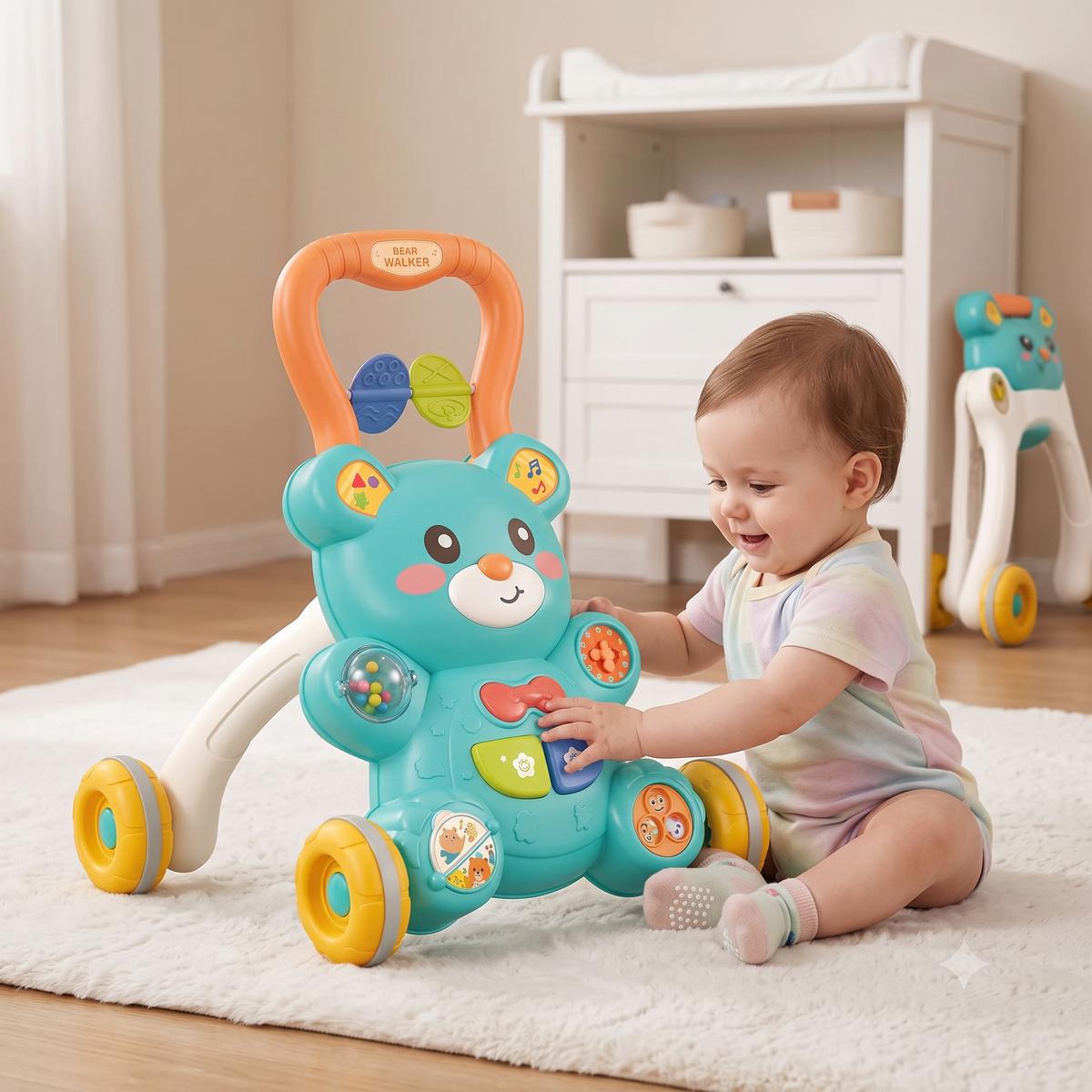 2-in-1 Bear Baby Walker & Activity Table with Lights & Sounds 0M+