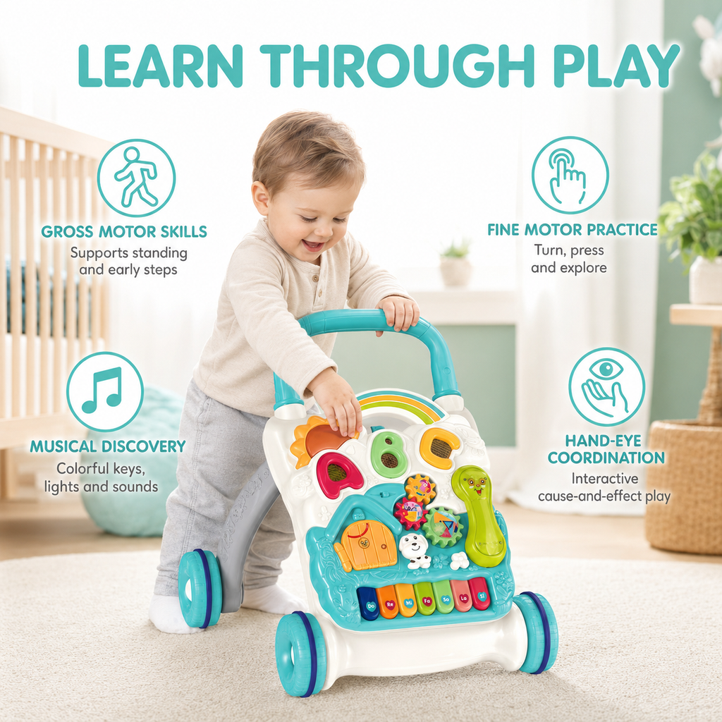 4-in-1 Musical Baby Walker & Learning Table- Blue, 6M+