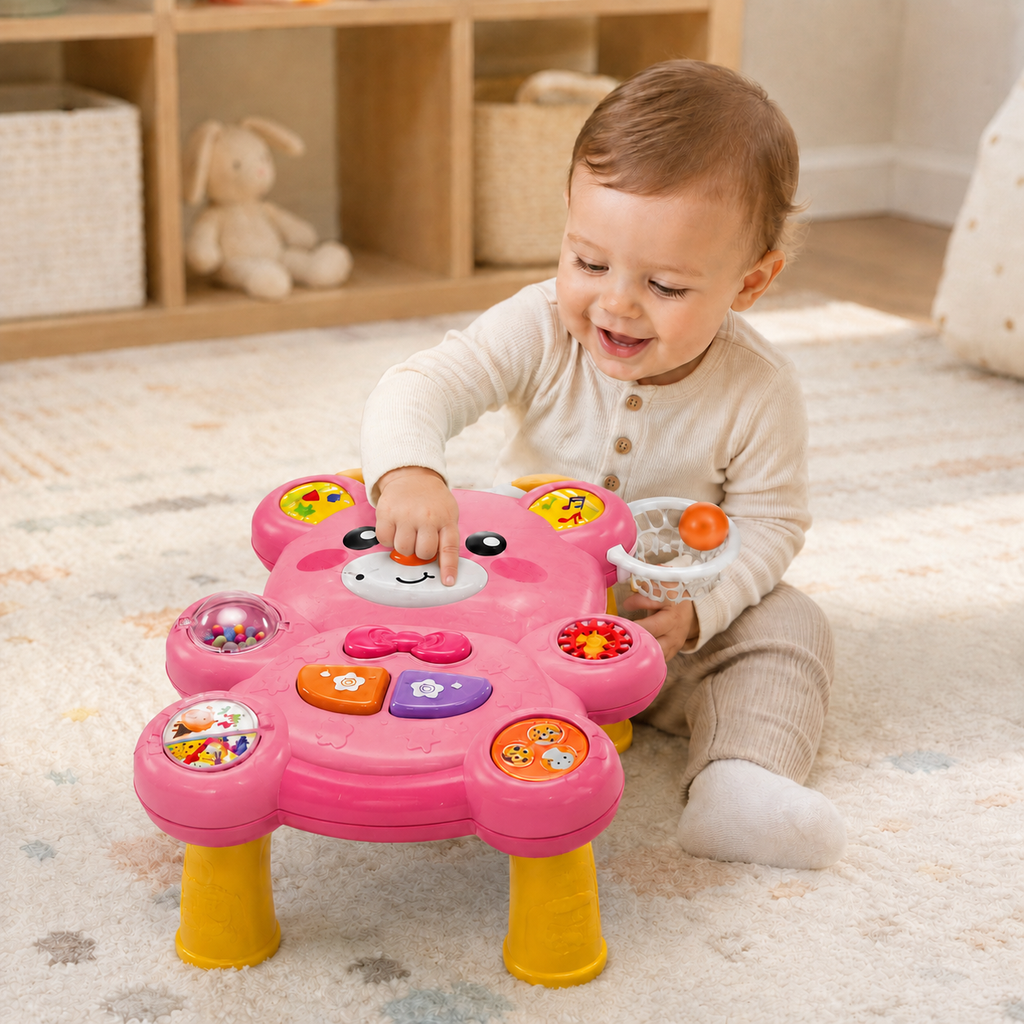2-in-1 Bear Baby Walker & Activity Table with Lights & Sounds 0M+