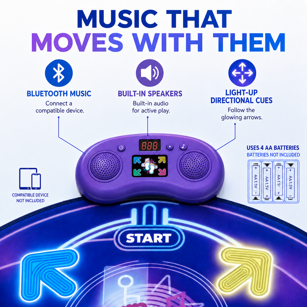 Kids Bluetooth Dance Mat with 4 Play Modes and Light-Up Arrows, Ages 3+
