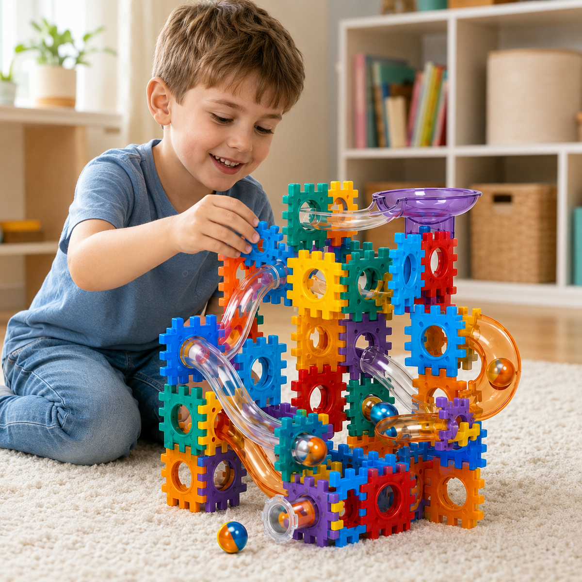 Kids Interlocking Blocks & Marble Run Set, 110 Pieces, Ages 3+