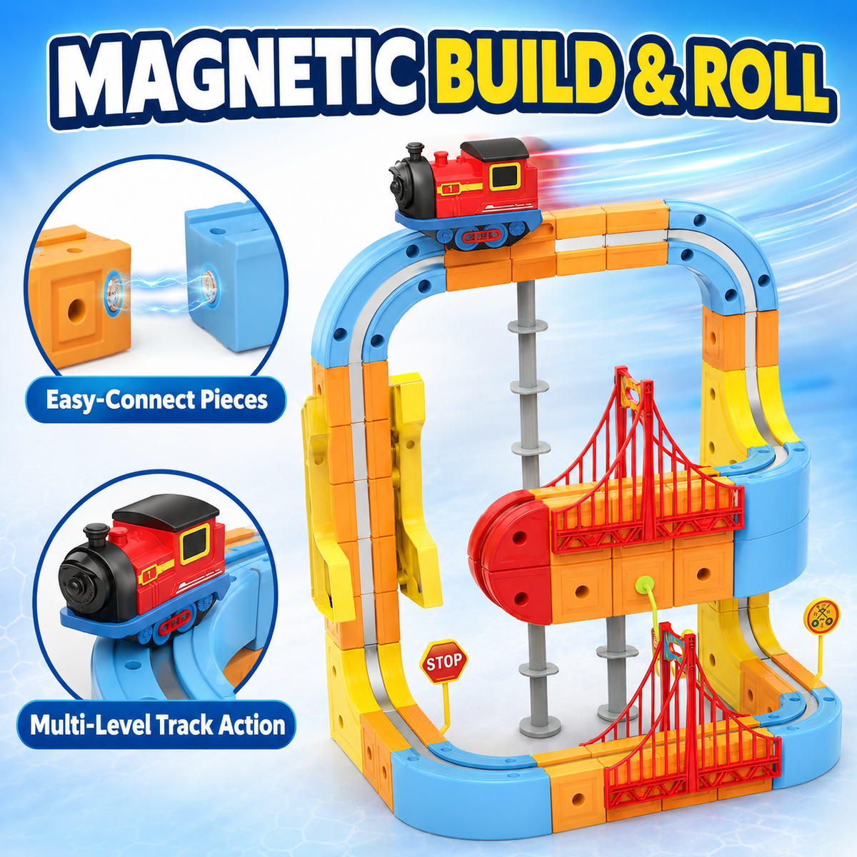 3D Magnetic Track Car STEM Toy Set 88 Pcs for Kids Ages 3+