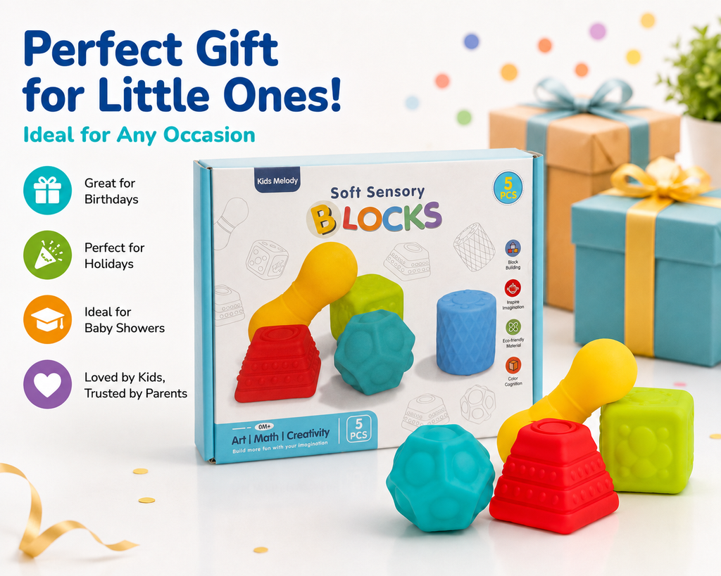 Soft Sensory Blocks for Babies, 5-Piece Textured Stacking Toy, Ages 0+