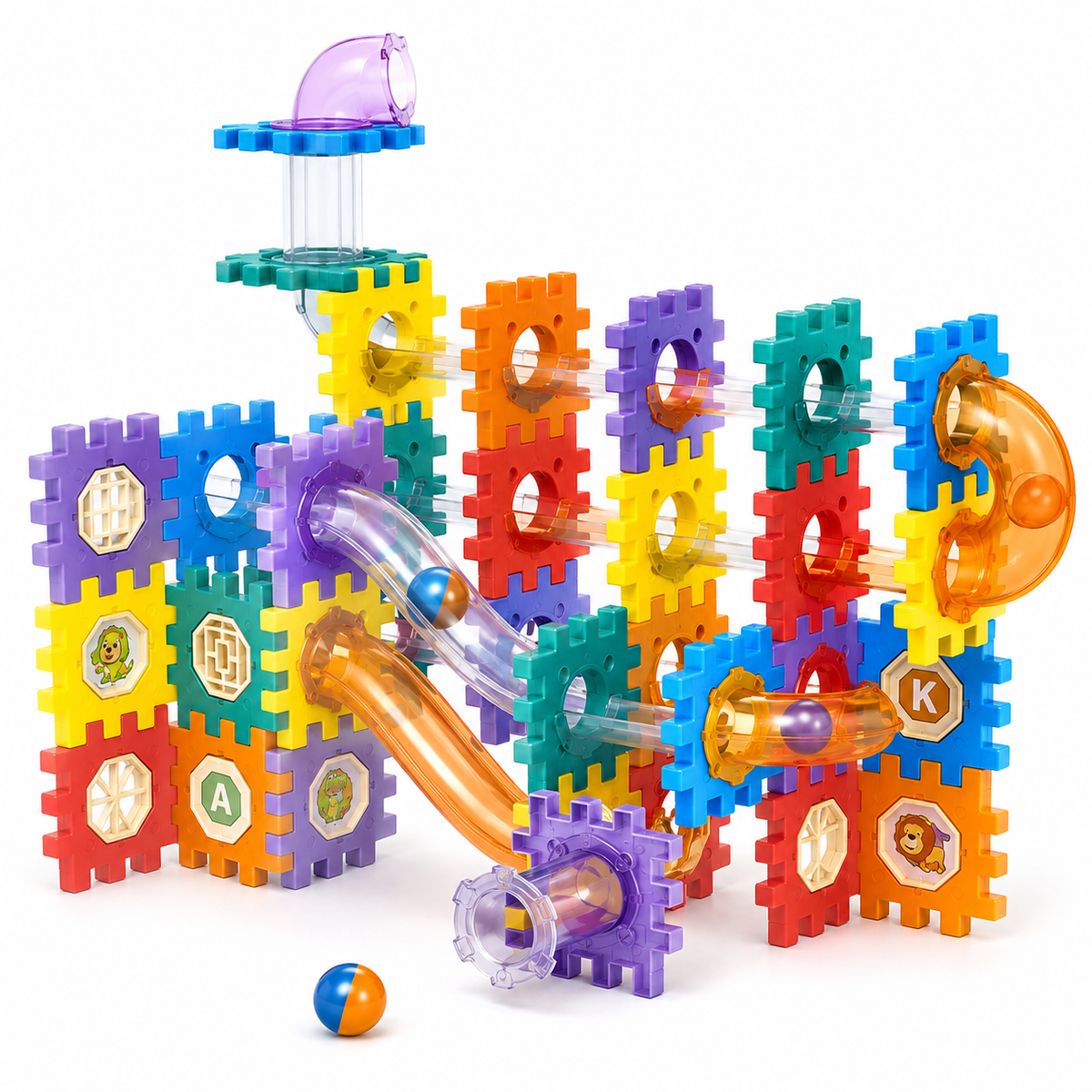 Kids Interlocking Blocks & Marble Run Set, 110 Pieces, Ages 3+