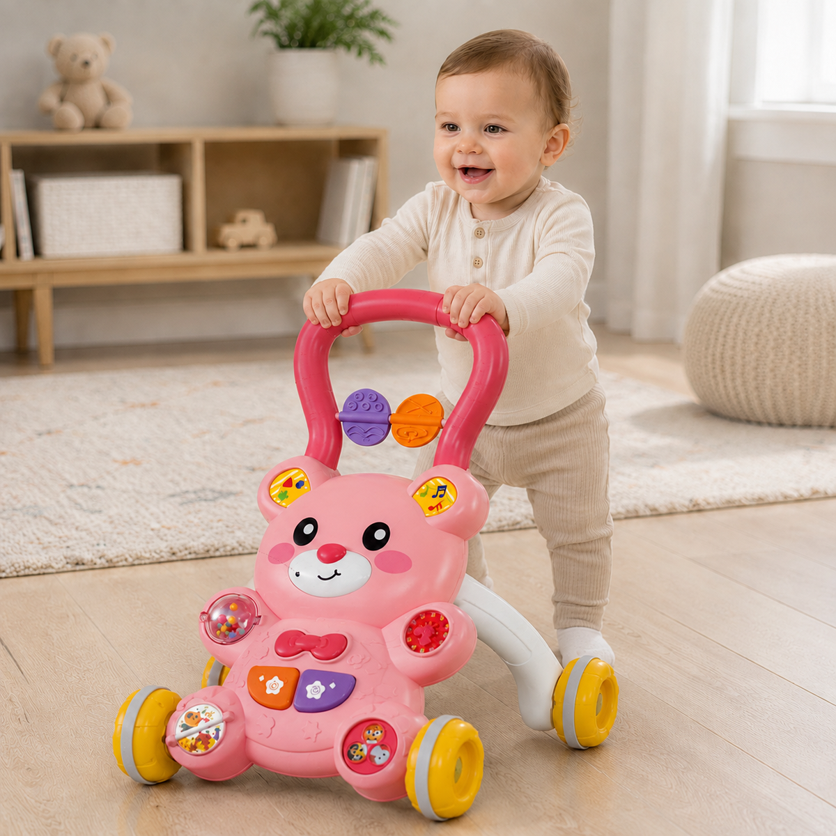 2-in-1 Bear Baby Walker & Activity Table with Lights & Sounds 0M+