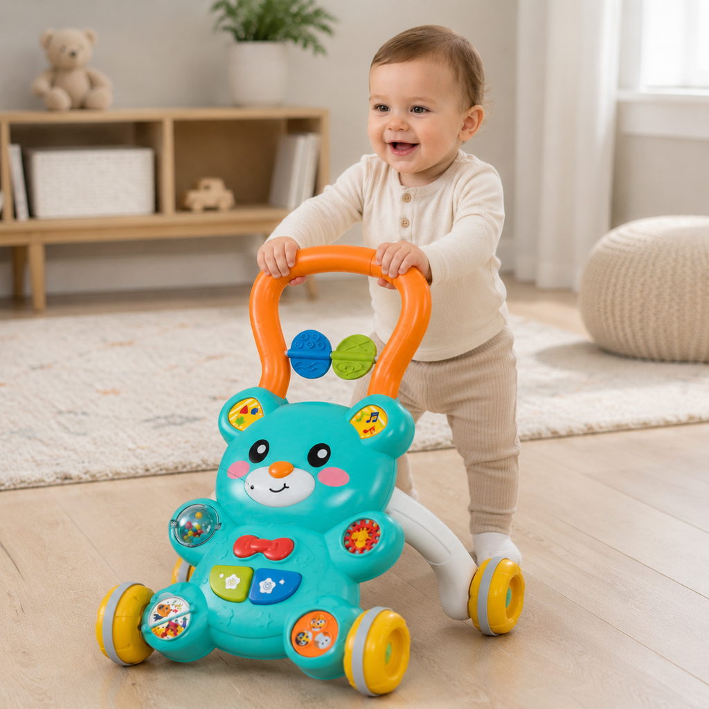 2-in-1 Bear Baby Walker & Activity Table with Lights & Sounds 0M+