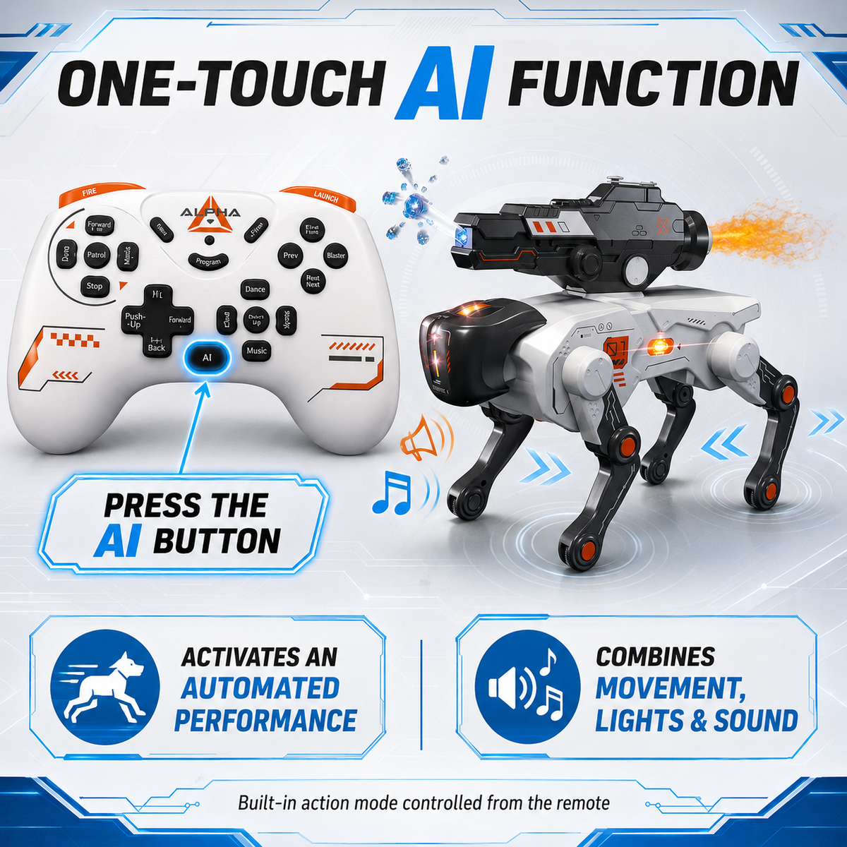 AI RC Robot Dog with Water Ball Launcher & Programmable Actions, Ages 8+