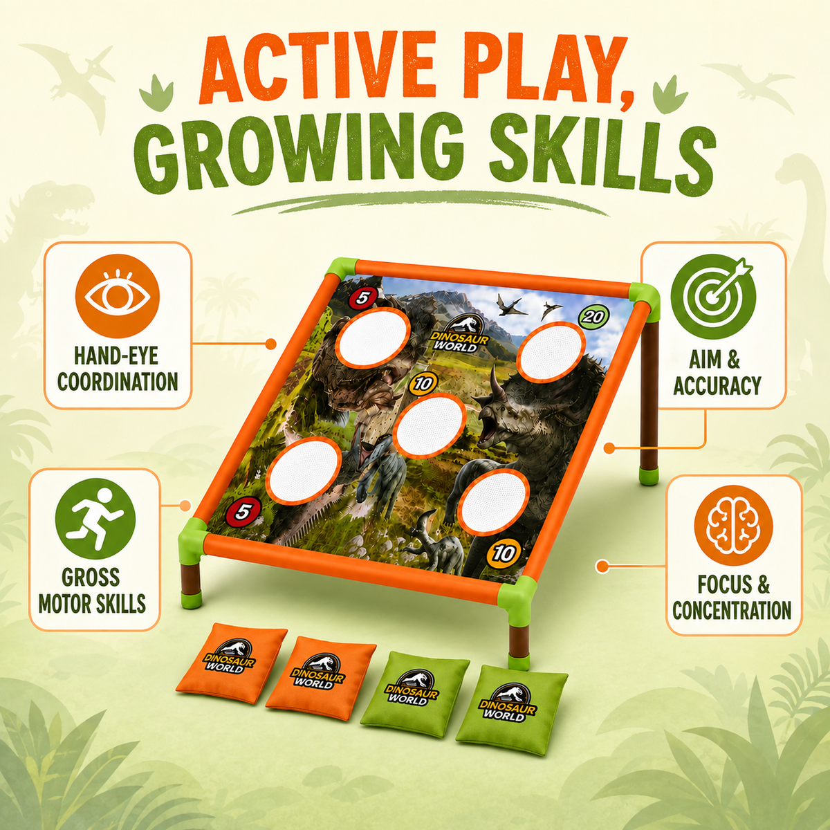 Dinosaur Bean Bag Toss Game for Kids – Indoor & Outdoor, Ages 3+