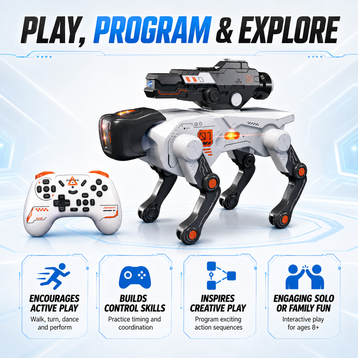 AI RC Robot Dog with Water Ball Launcher & Programmable Actions, Ages 8+