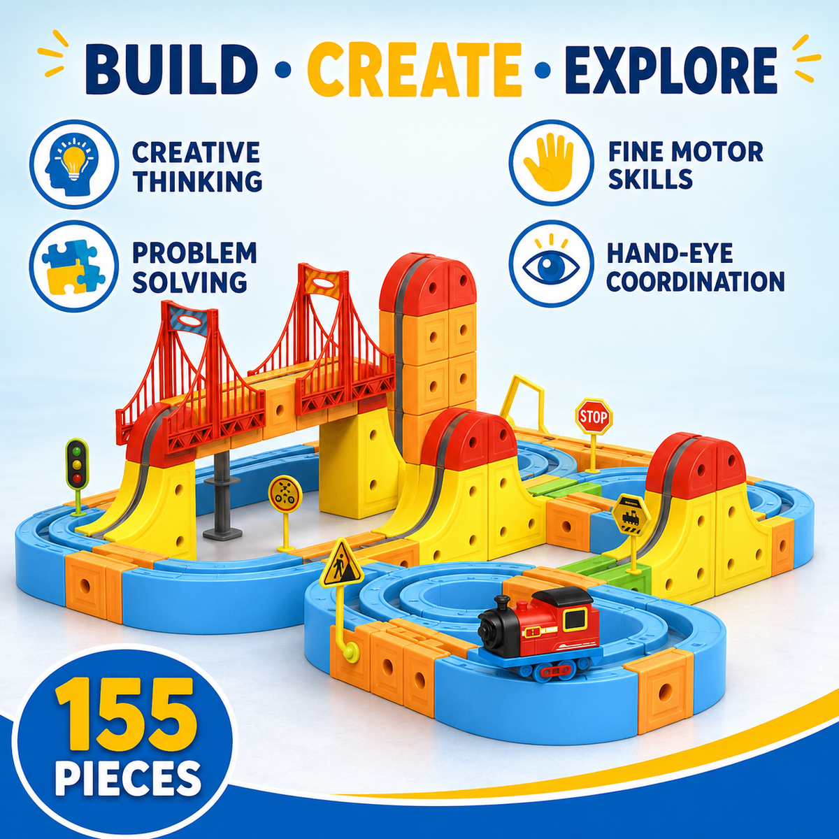 3D Magnetic Track Car STEM Toy Set, 155 Pcs, Kids Ages 3+