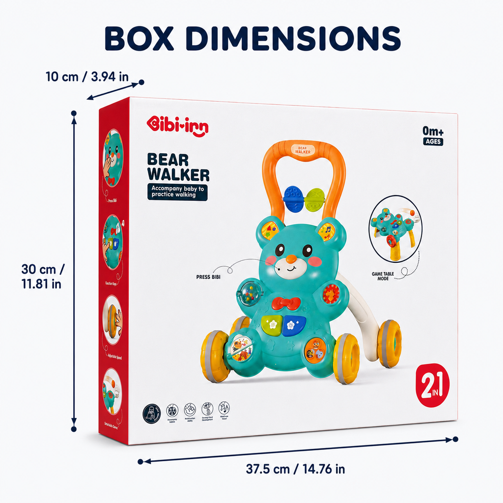 2-in-1 Bear Baby Walker & Activity Table with Lights & Sounds 0M+