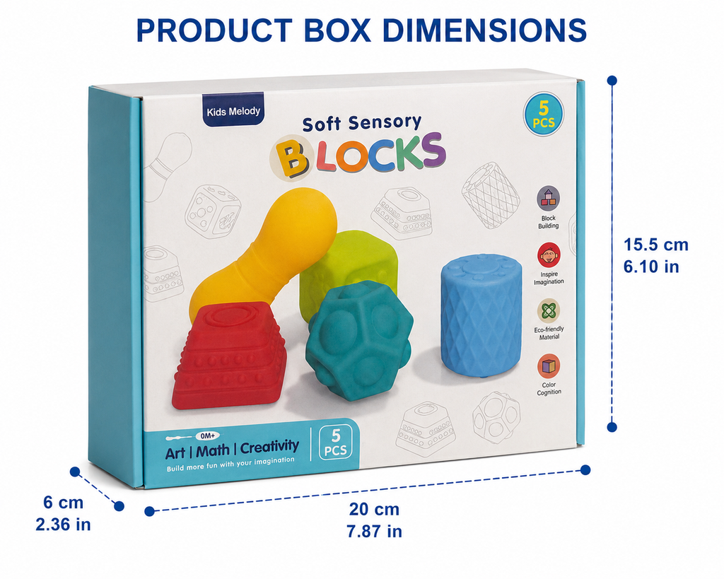 Soft Sensory Blocks for Babies, 5-Piece Textured Stacking Toy, Ages 0+