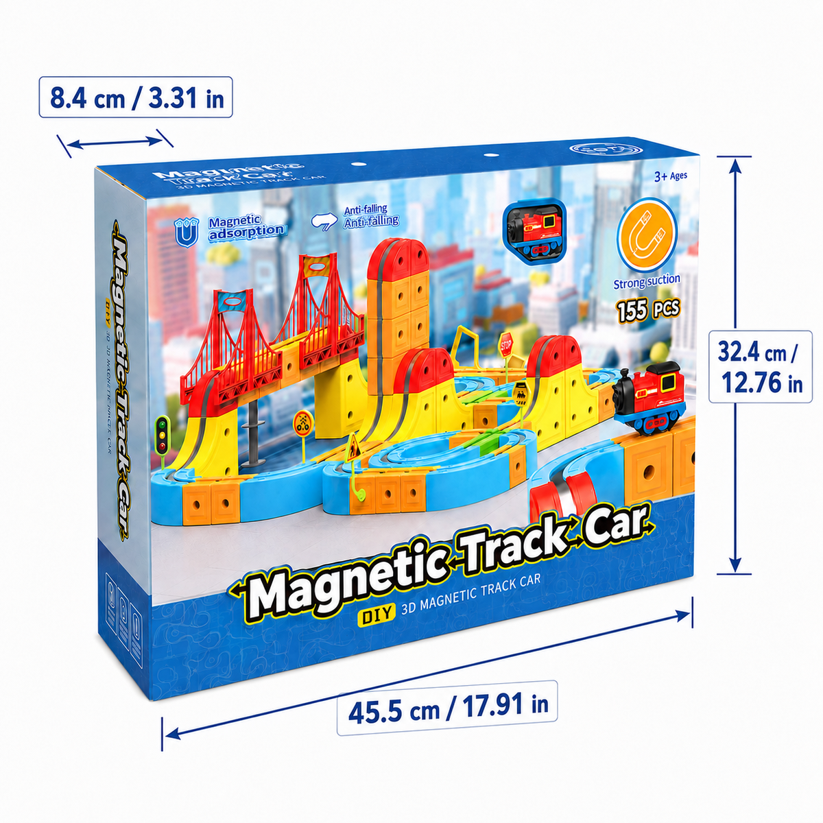 3D Magnetic Track Car STEM Toy Set, 155 Pcs, Kids Ages 3+