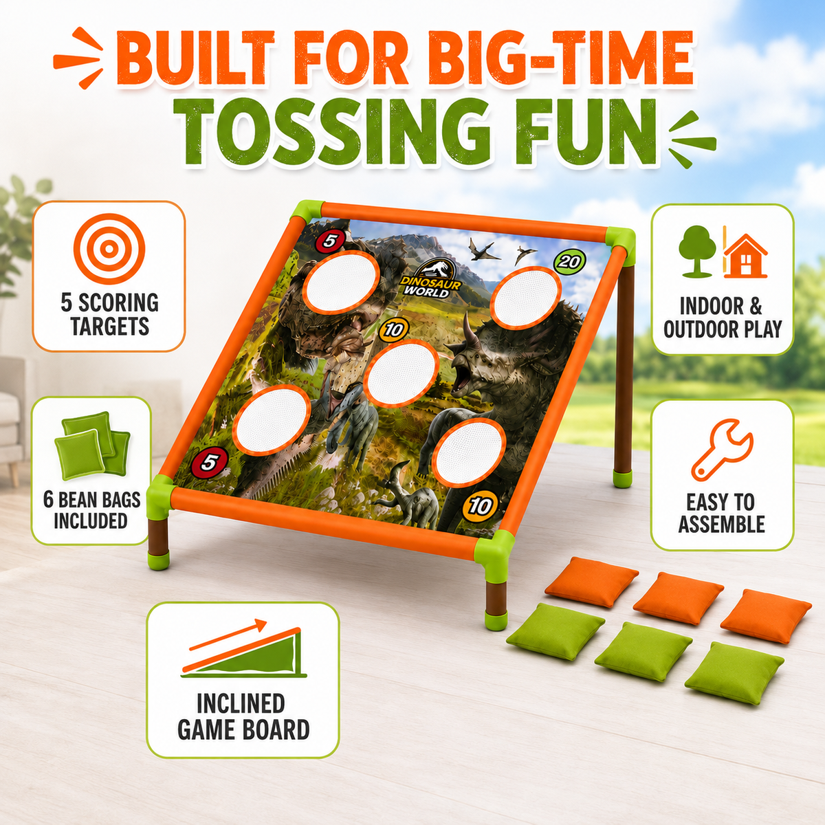 Dinosaur Bean Bag Toss Game for Kids – Indoor & Outdoor, Ages 3+