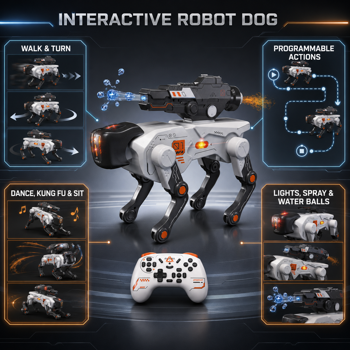 AI RC Robot Dog with Water Ball Launcher & Programmable Actions, Ages 8+