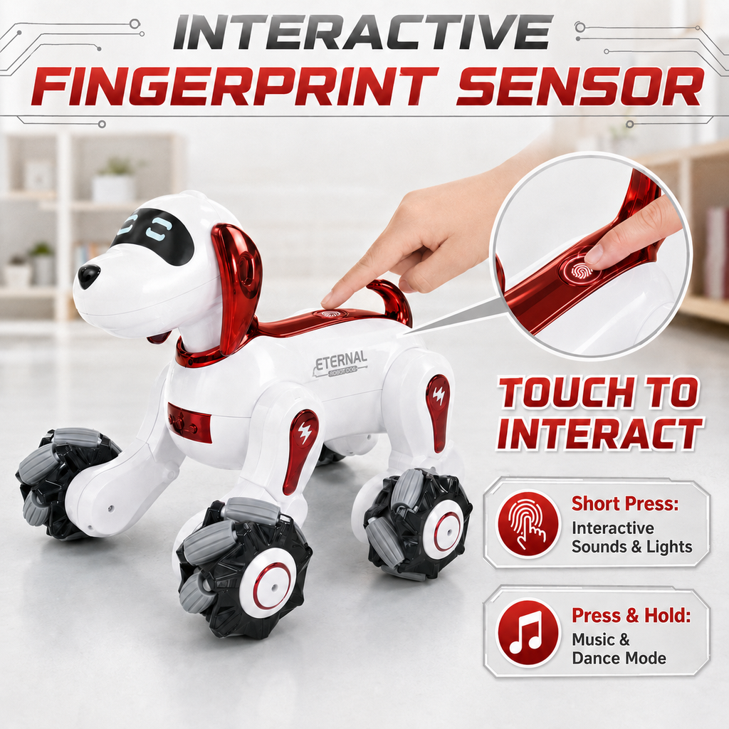 Smart RC Robot Dog with Touch Sensor, Music, Lights & 360° Spins, Ages 6+