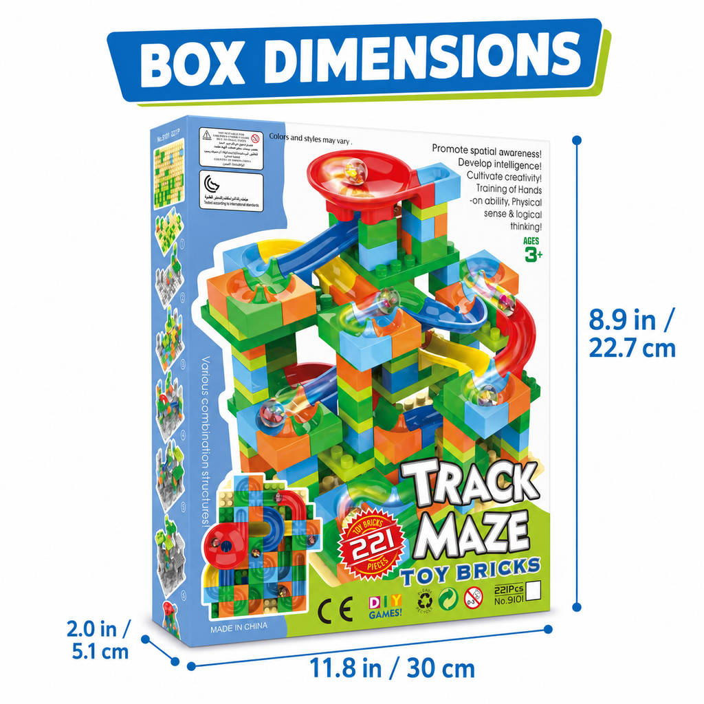 Kids Track Maze Building Blocks & Marble Run Set, 221 Pieces, Ages 3+