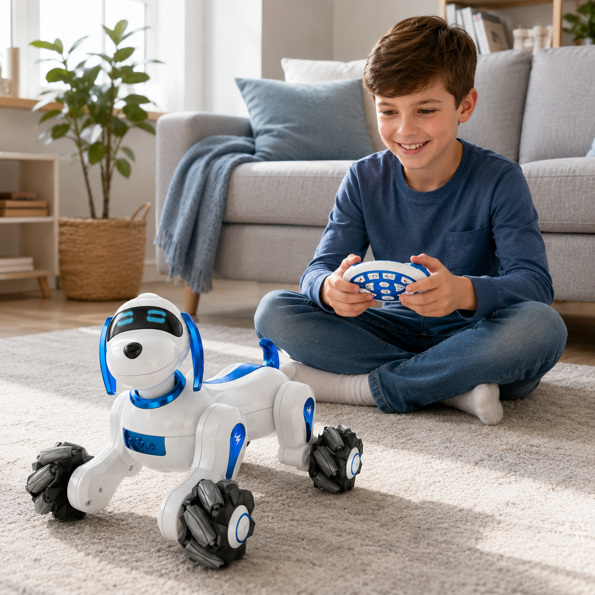 Smart RC Robot Dog with Touch Sensor, Music, Lights & 360° Spins, Ages 6+