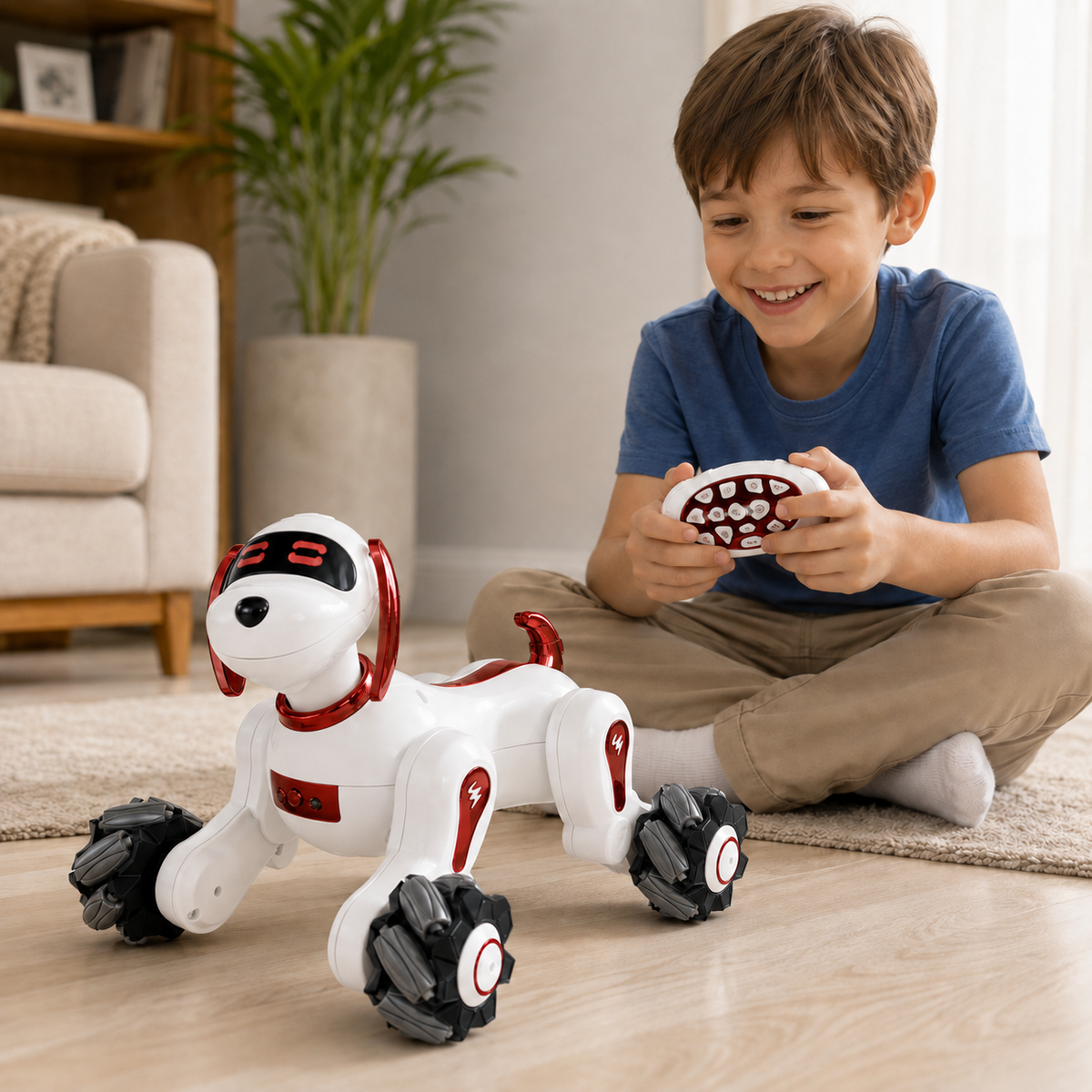 Smart RC Robot Dog with Touch Sensor, Music, Lights & 360° Spins, Ages 6+