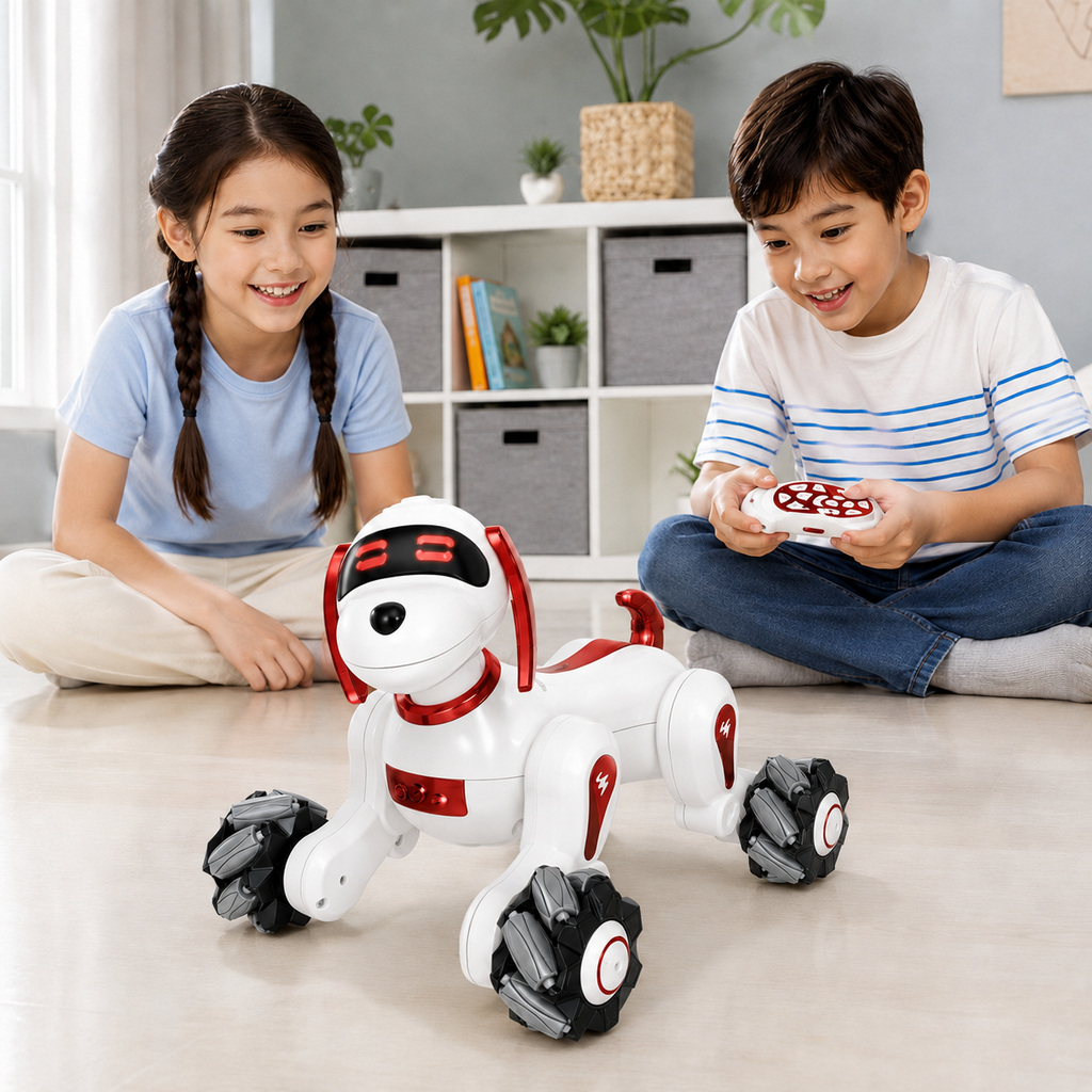Smart RC Robot Dog with Touch Sensor, Music, Lights & 360° Spins, Ages 6+