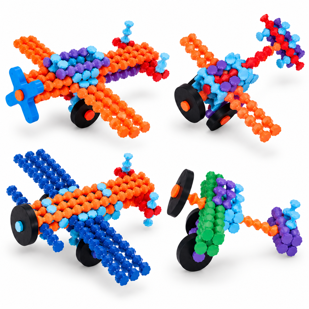 119-Piece Snap-Together Building Sticks Set with Wheels, Ages 4+