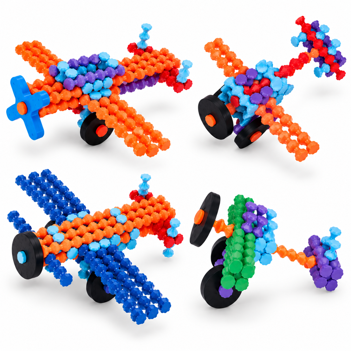 119-Piece Snap-Together Building Sticks Set with Wheels, Ages 4+
