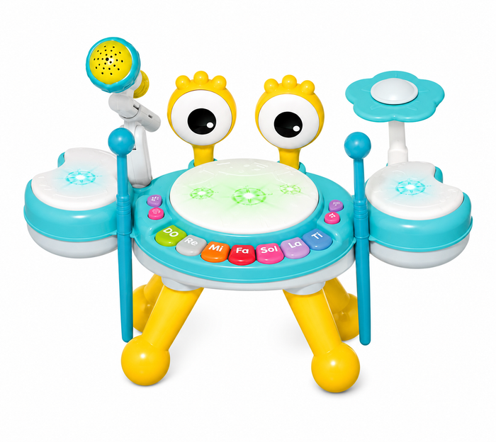 3-in-1 Crab Jazz Drum Musical Toy with Microphone for Toddlers 18M+