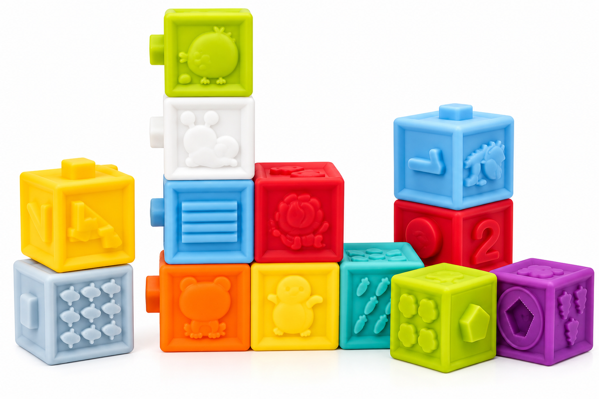 Baby Soft Sensory Blocks, 9-Piece Textured Stacking Toy, Ages 0+