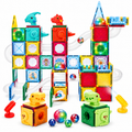 Kids Magnetic Tiles & Marble Run Set with Dinosaurs, 220 Pieces, Ages 3+