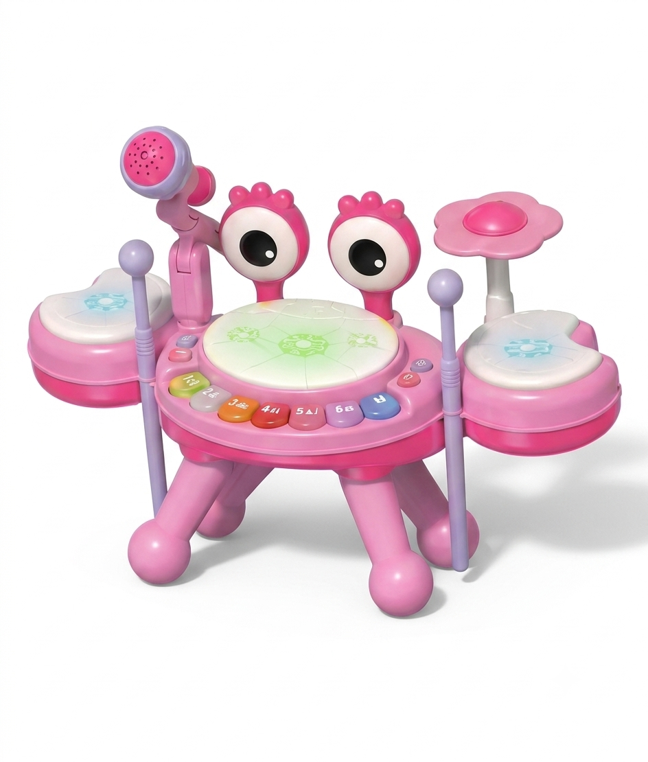 3-in-1 Crab Jazz Drum Musical Toy with Microphone for Toddlers 18M+