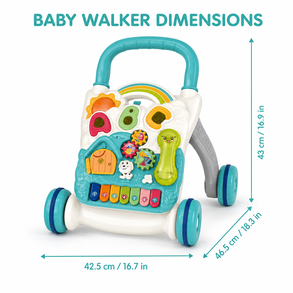 4-in-1 Musical Baby Walker & Learning Table- Blue, 6M+