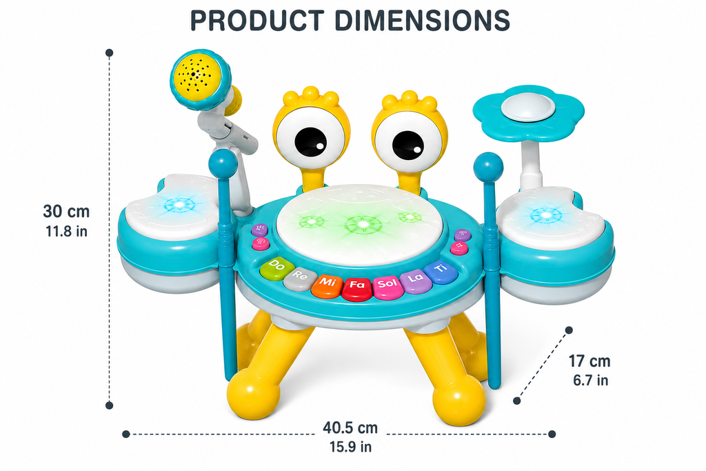 3-in-1 Crab Jazz Drum Musical Toy with Microphone for Toddlers 18M+