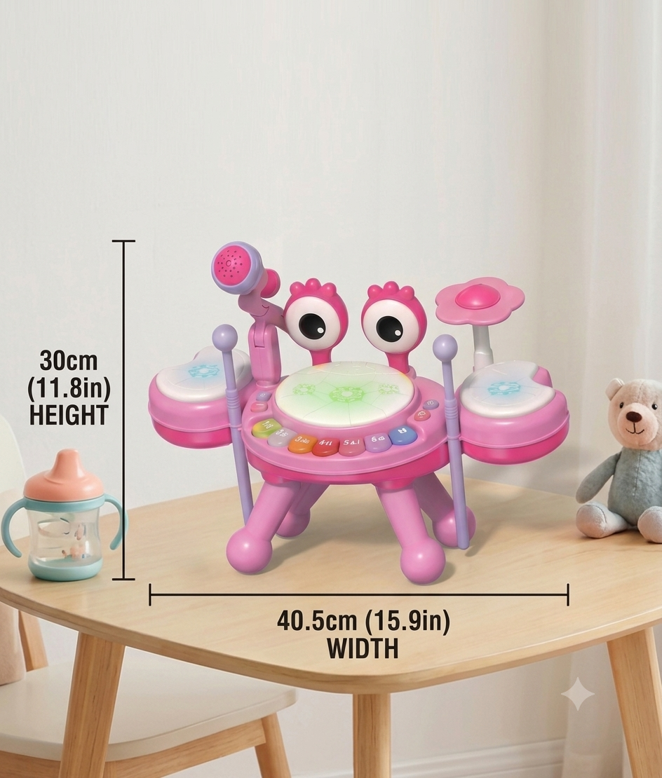 3-in-1 Crab Jazz Drum Musical Toy with Microphone for Toddlers 18M+