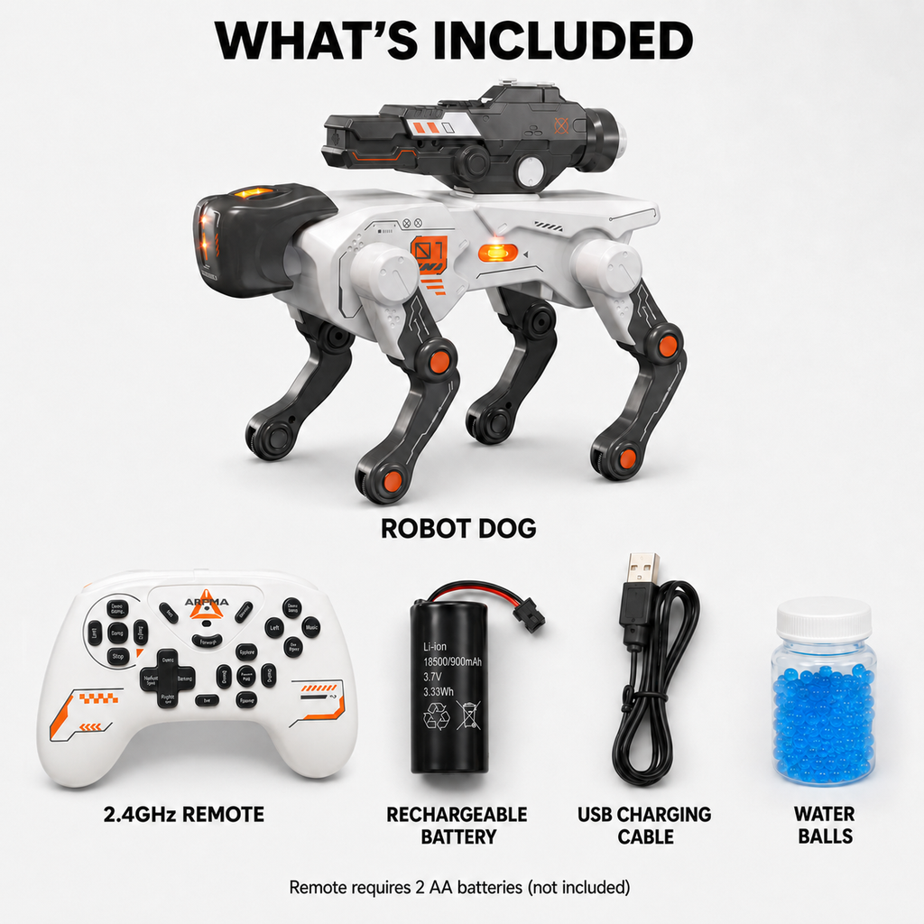 AI RC Robot Dog with Water Ball Launcher & Programmable Actions, Ages 8+